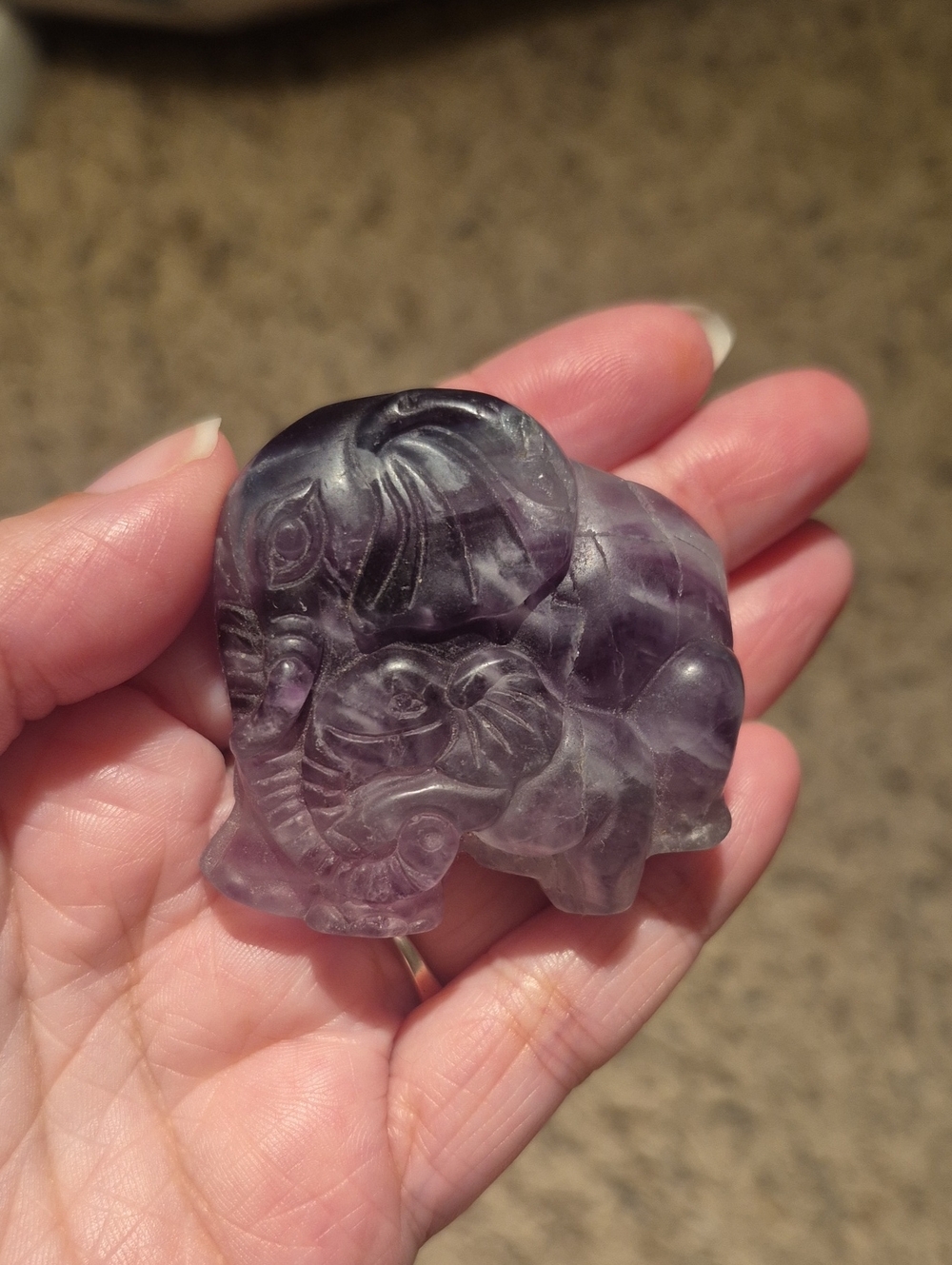 Handcarved Rainbow Flourite Mama And Baby Elephant